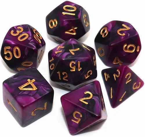 Vista 18 de DND - Juego de dados de nebulosa negra mezcla azul oscuro para Dungeon and Dragons D&D RPG juegos de rol, 7 dados poliédricos con bolsa de dados