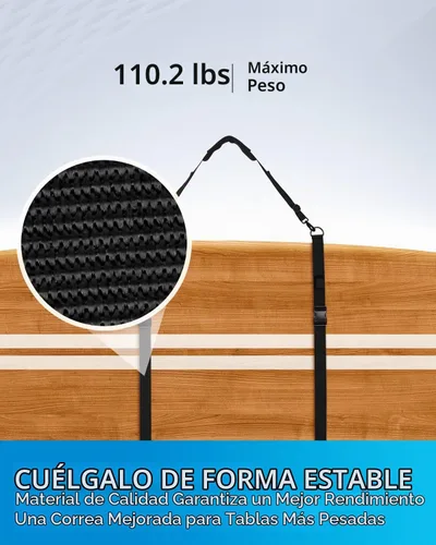 Vista 3 de OCEANBROAD Correa de transporte de hombro ajustable con clips para kayak SUP