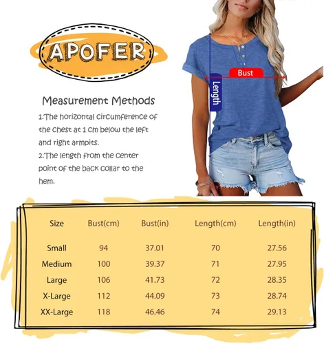 Vista 3 de APOFER Women's Casual Short Sleeve T-Shirts Crew Neck Tunic Basic Summer Tops Henry Shirt