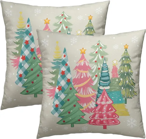 Vista 14 de Fundas de Almohada de Bosque de Pinos 22x22 Juego de 2, Fundas de Almohada Decorativas de Árboles de Abeto y Cedro Verde Nieve Beige de Invierno