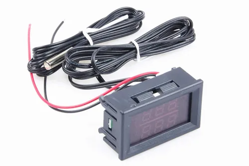 Vista 5 de Sondas impermeables NTC de 2 canales CC 5V-80V -58℉ a 257℉ LED azul + rojo termómetro digital de precisión de alta temperatura termómetro industrial