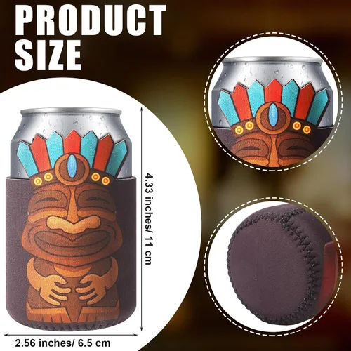 Vista 2 de Tarpop 16 fundas para latas de cerveza Tiki Party con aislamiento a granel, de neopreno, Luau Soda para bebidas de cerveza, funda para botella