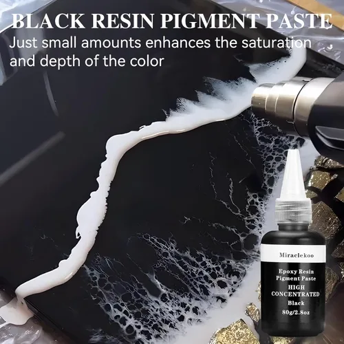 Vista 4 de Pasta de pigmento de resina epoxi negra de alta concentración, 2.8 onzas, colorante epoxi negro opaco para arte, mesa de río, fabricación de joyas