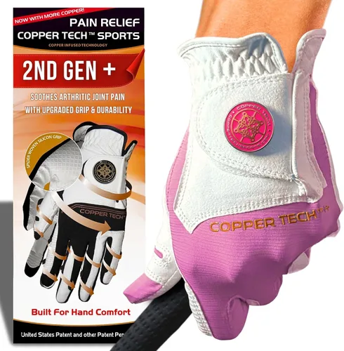 Vista 25 de Copper Tech Plus Ladies Golf Gloves Women (2nd Gen) Copper Compression Joint Support with Flexible & Comfortable Fit Tacky Silicone Pad
