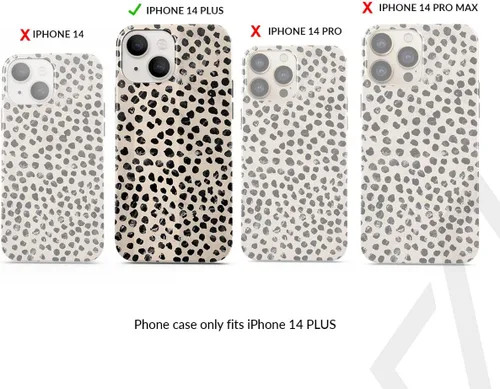 Vista 2 de BURGA-Funda p/teléfono compatible c/iPhone 14 Plus, carcasa rígida híbrida de 2 capas + Funda protectora de silicona, almendras latte a lunares