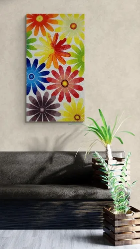 Vista 2 de Handmade Playful Daisies Glass Mosaic Wall Art, Daisy Flower Tile Mosaic Artwork, Hand-Cut Glass Wall Décor