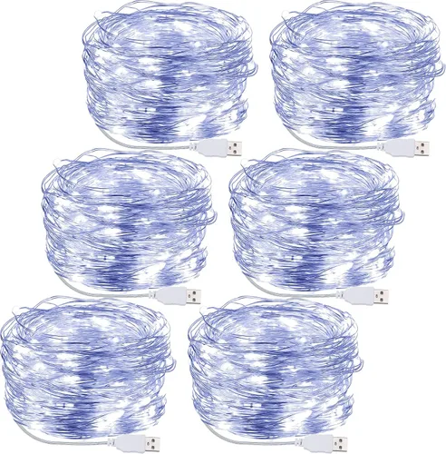 Vista 11 de Macarrie 6 piezas de luces de cadena USB de 33 pies con 100 LED, luces de hadas alimentadas por USB para decoración de Navidad, interior, exterior