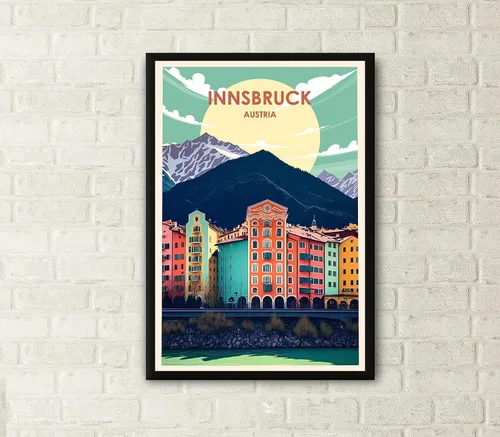 Vista 2 de Póster de Innsbruck Austria, impresión de Innsbruck, póster de Innsbruck, póster de arte de ilustración, póster de viaje colorido, decoración