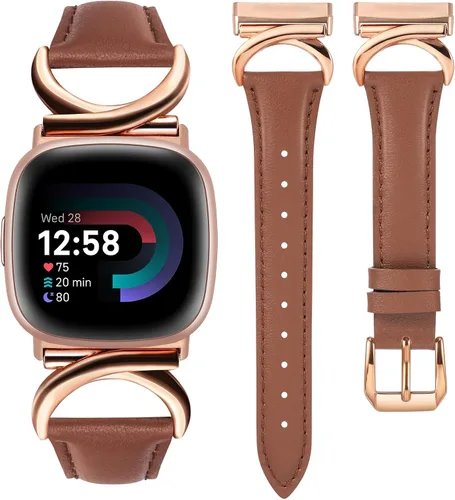 Vista 12 de Correas de cuero compatibles con Fitbit Versa 4/Versa 3/Fitbit Sense 2/Sense Band para mujer, correa de cuero delgada y elegante de diseño de alta