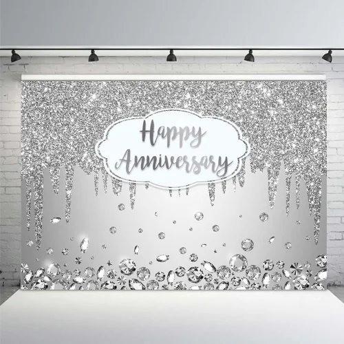 Vista 2 de AIBIIN 7x5ft Personalized Customization Happy Anniversary Backdrop Silver Dripping Glitter Crystals Photography Background Cheers to Wedding