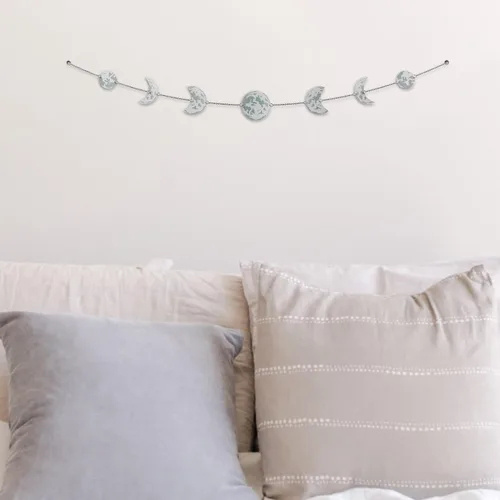 Vista 11 de BASE ROOTS Decoración de pared de fase lunar, arte de pared dorado para dormitorio, bohemia y astrología, estética de bruja 86 cm 7 fases de luna