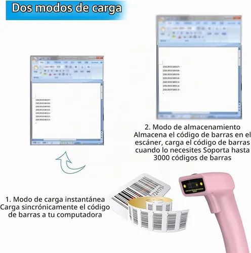Vista 4 de symcode - Escáner de código de barras inalámbrico USB, lector de código de barras láser 1D de mano (inalámbrico de 2.4 GHz y cable USB2.0) Escáner