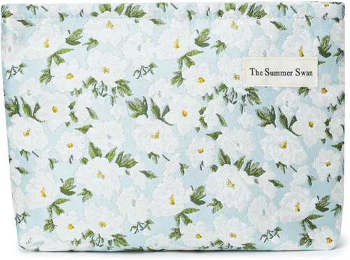 Vista 26 de The Summer Swan Bolsa de maquillaje estética grande Bolsa de maquillaje floral Embrague de medio día Bolsa de kit de período Bolsa