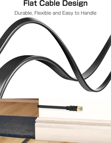 Vista 5 de Senetem Cable Ethernet Cat 8 de 3 pies, paquete de 2 unidades, cable de conexión de red de Internet plano de alta velocidad de 40 Gbps 2000 Mhz