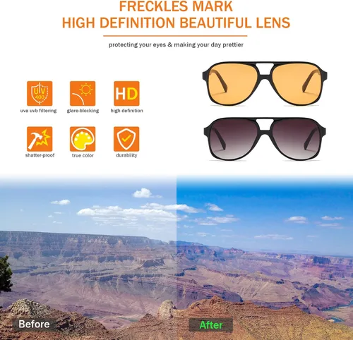 Vista 4 de Lentes de sol vintage retro de los años 70 para mujer y hombre, montura clásica, cuadrada y grande estilo aviador, lentes naranjas de moda UV400