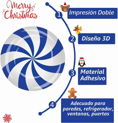 Vista 3 de Adhesivos de ventana de Navidad para vidrio, doble cara, 3D, bastón de caramelo, pan de jengibre, 88 calcomanías de menta para decoración de fiesta