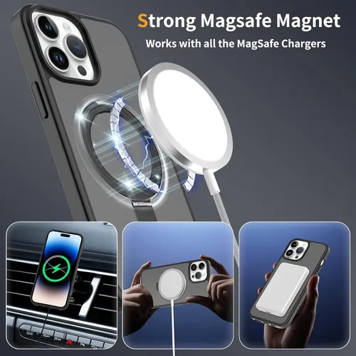 Vista 2 de Funda con soporte ultra magnético para iPhone 14 Pro [protección militar contra caídas] [compatible con MagSafe] a prueba de golpes, translúcida