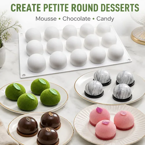 Vista 4 de Molde de esfera de silicona de 15 cavidades, 1.65 pulgadas Mini molde redondo para pastel de mousse para chocolate, trufas, gelatina, pudín y helado