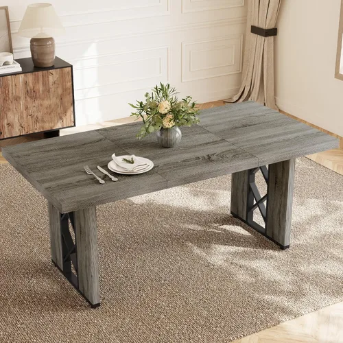 Vista 6 de HIPIHOM Mesa de comedor de granja de 70.8 pulgadas para 6 personas, mesa de cocina rectangular grande con patas resistentes, muebles de comedor