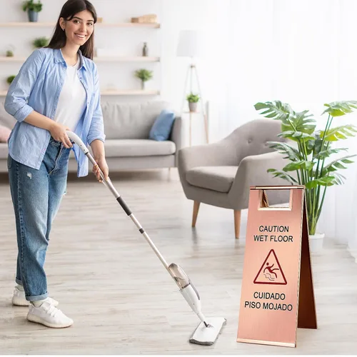Vista 7 de Kigley 2 piezas señal de piso mojado, señal de precaución de piso mojado de acero inoxidable de 24 pulgadas, doble cara, portátil, plegable, señal