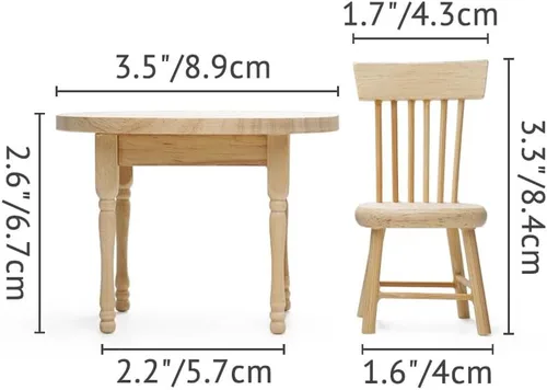 Vista 3 de Odoria Mesa de comedor en miniatura 1/12 y 2 sillas, accesorios para muebles de cocina, Burlywood