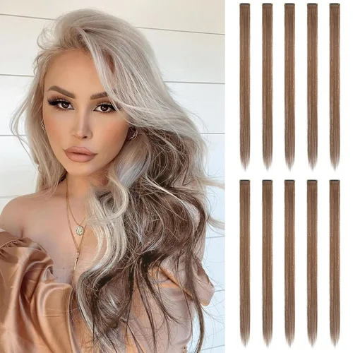 Vista 36 de FESHFEN Juego de 12 extensiones de cabello con clip, color negro, con clip, con purpurina, kit de accesorios coloridos para mujeres, de 20 pulgadas
