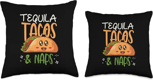 Vista 3 de Enjoying A Strong Alcoholic Drink Made In Mexico Tacos and Naps Repeat Alcohol Tequila Almohada de 16 x 16 pulgadas, multicolor