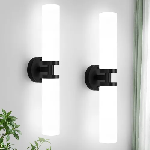 Vista 19 de Indoi Apliques de pared de níquel cepillado, apliques de baño cableados con vidrio transparente, modernos accesorios de tocador de baño para espejo
