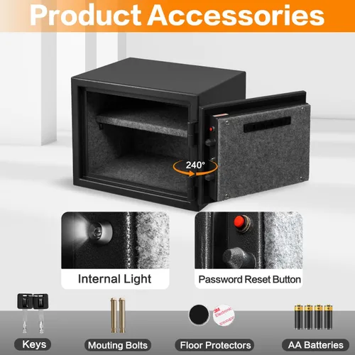 Vista 7 de Caja de seguridad ignífuga de 1.2 pies cúbicos, caja fuerte ignífuga para el hogar, para dinero, joyas, documentos y objetos de valor con teclado