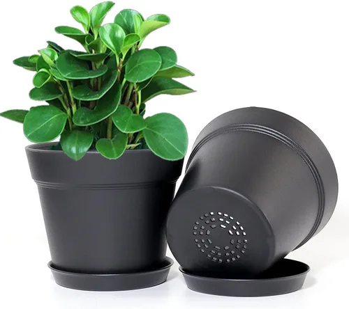 Vista 2 de WOUSIWER Paquete de 16 macetas de plástico de 6 pulgadas para macetas de interior, resistentes y elegantes de 6 pulgadas para plantas