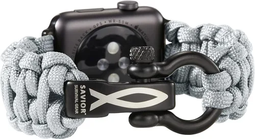 Vista 17 de Savior Survival Gear - Correa de repuesto para Apple Watch de 1.65”/42 mm, hecha de 550 cuerda de paracaídas con grillete ajustable de acero Negro