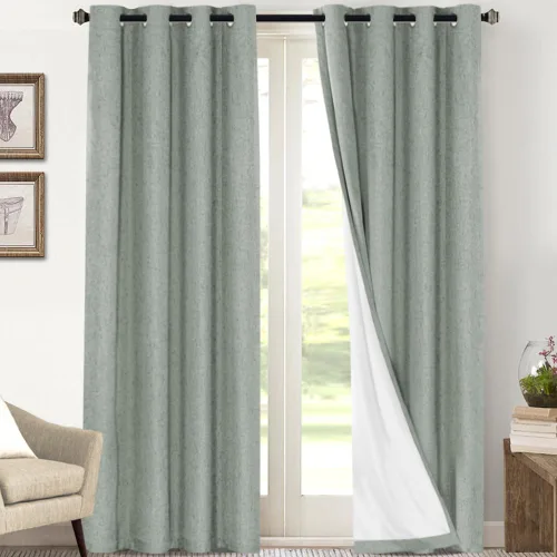 Vista 130 de Cortinas con textura de lino 100% opacas de 64 pulgadas de largo, juego de 2 paneles de cortinas de lino opacas con forro aislante térmico que Arena