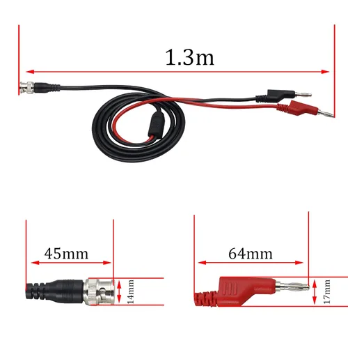 Vista 4 de Cable de prueba BNC a doble enchufe de plátano, cable coaxial BNC a prueba de apilamiento dual, cable BNC macho a cable de prueba de enchufe macho