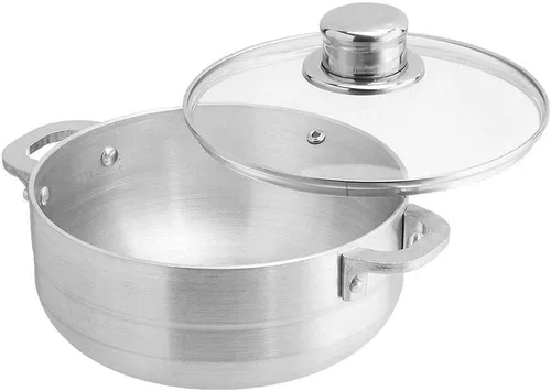 Vista 2 de Bene Casa #14 Calderos de aluminio de 8,5 litros con tapa de vidrio, Calderos de 13.4 in con tapa ventilada ajustada, olla de cocina de aluminio
