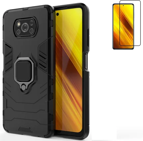 Vista 6 de Funda para Xiaomi Poco X3 NFC/Poco X3 Pro con protector de pantalla, híbrida resistente a prueba de golpes, protección de doble capa, funda trasera