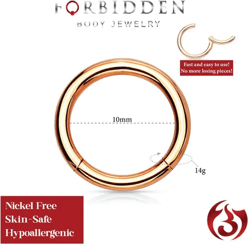 Vista 101 de Forbidden Body Jewelry - Piercing para la nariz de acero quirúrgico 316L con bisagra, 14G, 16G, 18G, diámetro de 15/64, 5/16, 25/64, 15/32 pulgadas