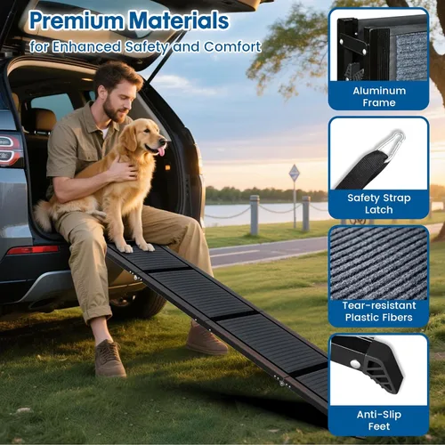 Vista 7 de HBTower Rampa plegable para perros de 63 pulgadas de largo y 17.3 pulgadas de ancho para automóvil, SUV y camión, rampa portátil para mascotas