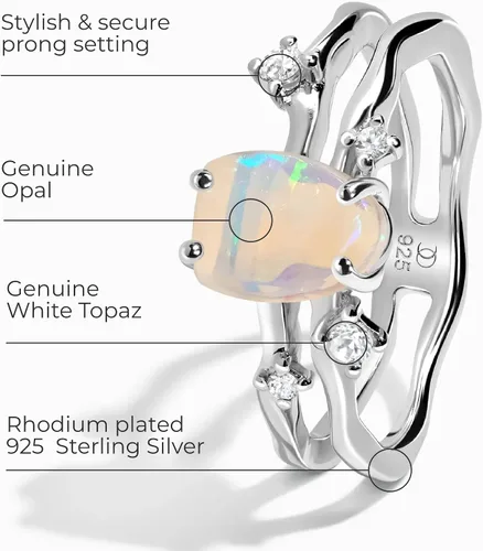 Vista 3 de Moon Magic - Opal, Amethyst, Obsidian, Moonstone Rings - FlowReal 925 Sterling Silver - 18k Rose Gold Raw Crystal Rings for WomenGenuine Jewelry
