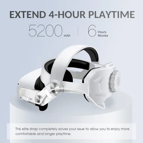 Vista 2 de QWOS Head Strap with 5200mAh Battery for Oculus Quest 2 - Extend 4hrs Playtime - Adjustable Elite Strap for Enhanced Support and Comfort in VR