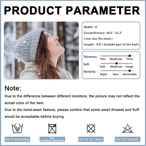 Vista 4 de Gorro de invierno para mujer con forro polar cálido, tejido grueso, para esquiar