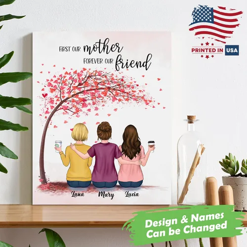 Vista 4 de Gossby Lienzo personalizado para madre e hija, regalo de cumpleaños, Navidad, Día de la Madre para mamá de 2 hijas con diseño, nombre, regalo