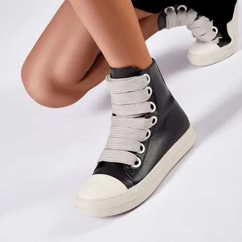 Vista 4 de IMPREMEY Zapatos deportivos de piel sintética con cordones para mujer, con suela gruesa y cremallera, zapatos de moda para caminar