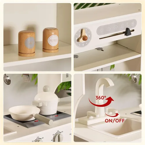 Vista 7 de SainSmart Jr. Cocina de Juguete para Niños, Juego de Cocina de Madera con Luces y Sonidos, Fabricadora de Hielo, Horno y Fregadero, Cocina