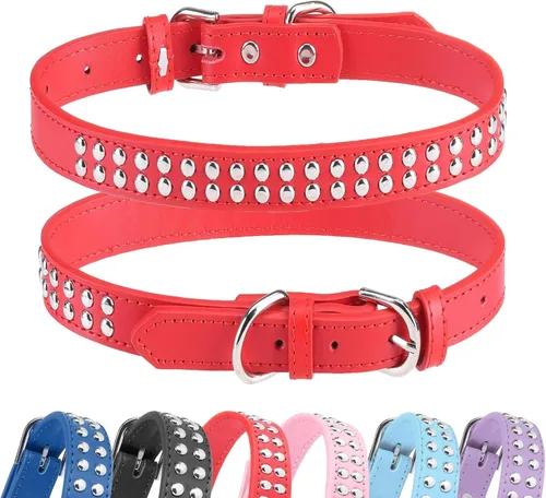 Vista 14 de BINGPET Collar de cuero para perro, cuello con tachuelas, cuello ajustable