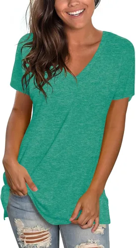 Vista 36 de Sipaya - Camiseta de mujer con cuello en V, básica, de ajuste suelto, manga corta, estilo casual