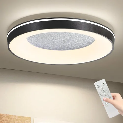 Vista 20 de Lámpara de techo LED moderna, anillo negro empotrado, lámpara de techo con control remoto, lámpara de techo acrílica para dormitorio, pasillo, isla
