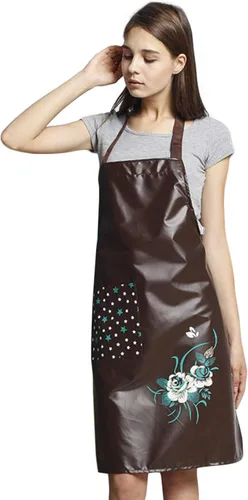 Vista 11 de Aceite de cocina de PU y delantales impermeables para mujeres con bolsillo para cocinar y lavar
