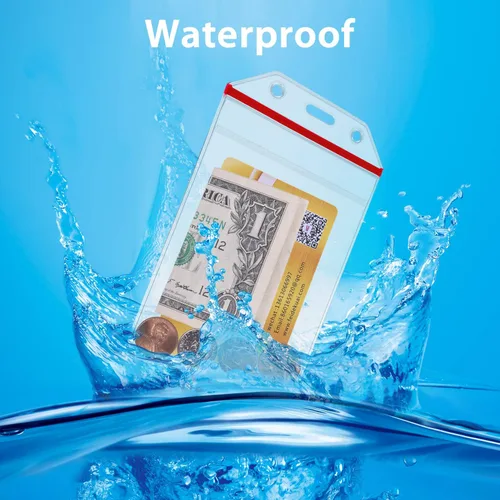 Vista 4 de 5 fundas verticales para tarjetas de identificación de Wisdompro, transparentes, resistentes, con cierre, de vinilo. Cada funda resellable incluye