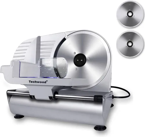 Vista 9 de Techwood - Cortador eléctrico de 150 W para uso doméstico con 2 cuchillas extraíbles de acero inoxidable de 7.5 pulgadas, cortador de pan de frutas