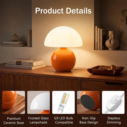 Vista 4 de Dawnwake Lámpara de Mesa con Forma de Hongo para Dormitorio, Lámparas Pequeñas de Escritorio para Mesita de Noche para Mesas de Noche de Sala